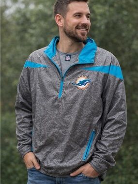 NFL Gray & Aqua Miami Dolphins Quarter-Zip Windbreaker